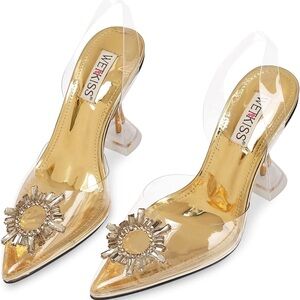 Gold Silver Clear PVC Rhinestone Women's Heels